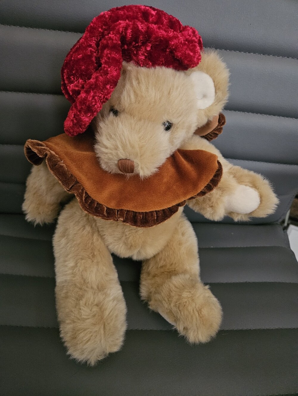 Plush Teddy Bear with Velvet Collar & Red Hat